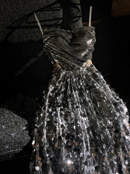 formaldressy--Silver sparkling sequins glittering long prom dress prom dress gh5696
