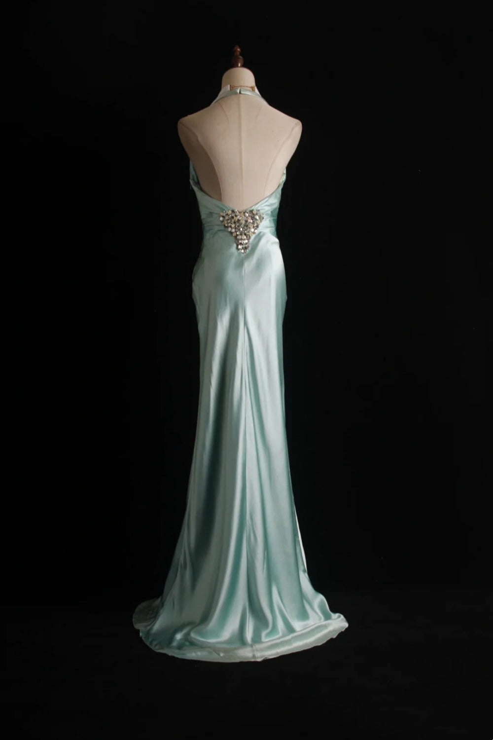 formaldressy-Mint Green Satin Halter Sleeveless Floor-Length Beaded Mermaid Evening Gown gh6307