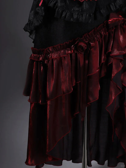 formaldressy-Black red elegant long corset tulle prom dress evening gown gh5345