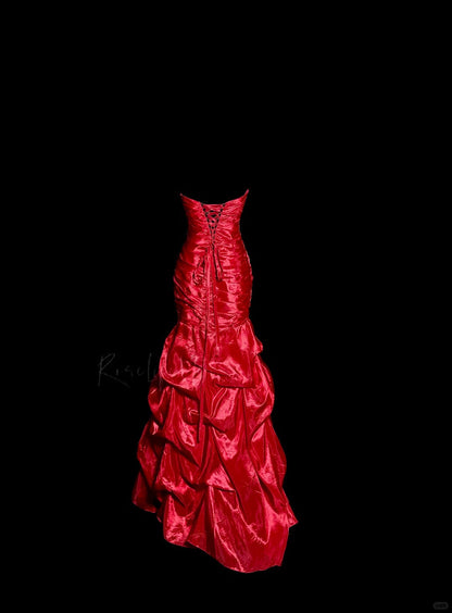 formaldressy-Red exquisite beaded vintage dress long satin floor-length ball gown graduation dress gh5241