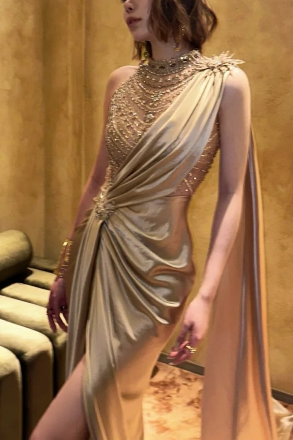 formaldressy-High - Slit Gilt One - shoulder Gown, Shining Beads Unleash Sexy Charm gh5897