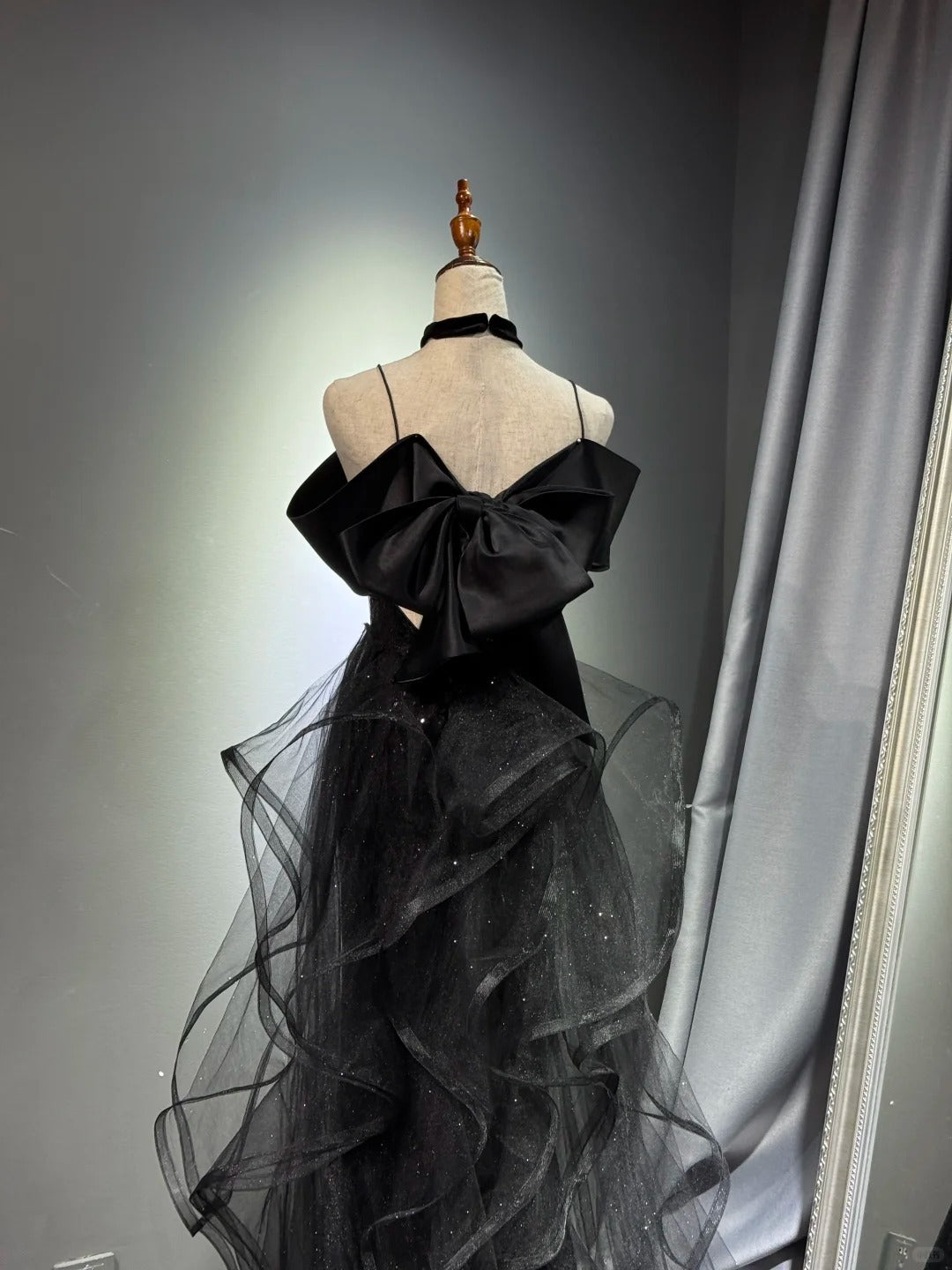 formaldressy -Black shiny elegant long sequined tulle Prom dress evening gown graduation dress gh5107