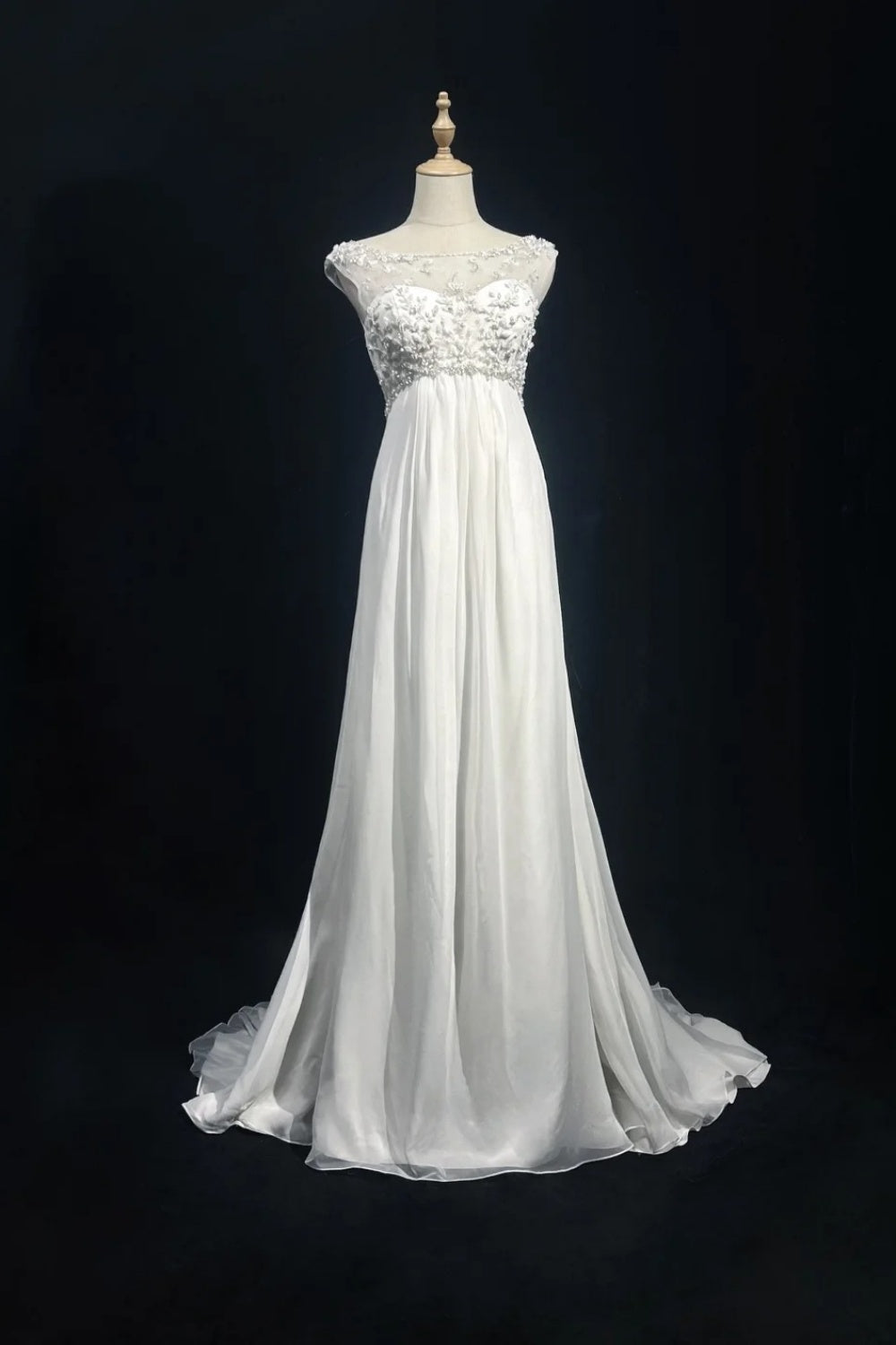 formaldressy-White Vintage Beaded Long Tulle Gown/Wedding Dress gh6244
