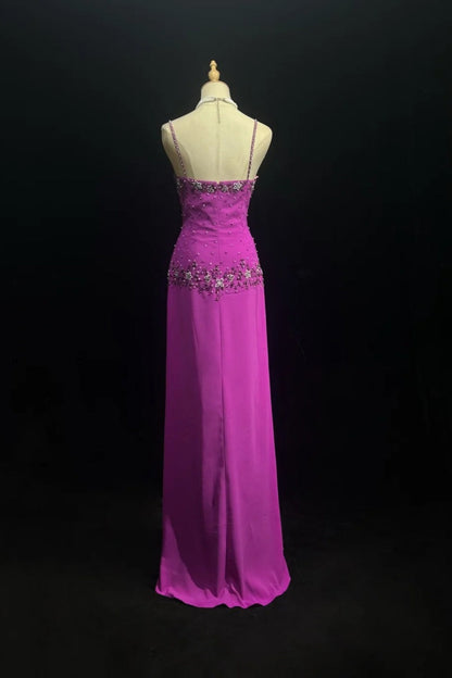 formaldressy-Purple beaded long satin Prom dress gh6245