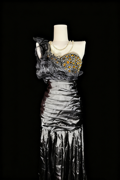formaldressy-Grey Delicate Beaded Long Satin Prom Dress gh6283