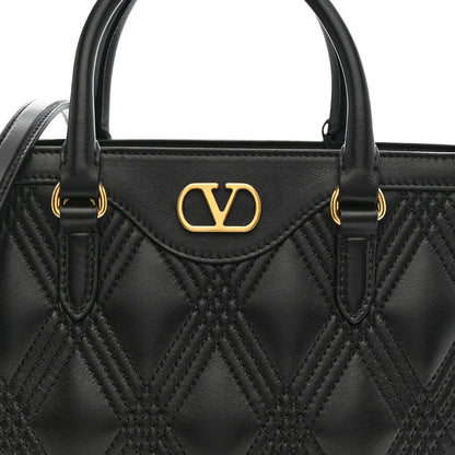 Calfskin Quilted Vlogo Small Top Handle Shoulder Bag Black