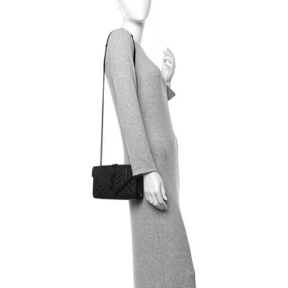 Grain De Poudre Textured Mixed Matelasse Triquilt Small Monogram Monochrome Satchel Black