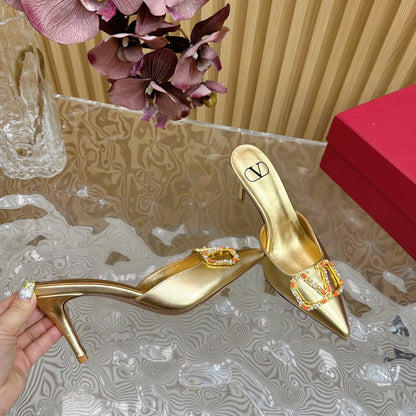 HIGH PUMP MULE 80MM GOLD CALFSKIN