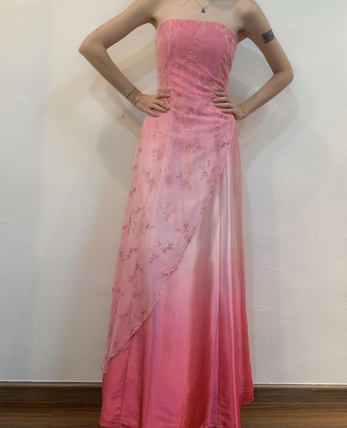 formaldressy--Pink gradient exquisite floral beading fashion long tulle prom dress graduation dress gh5522