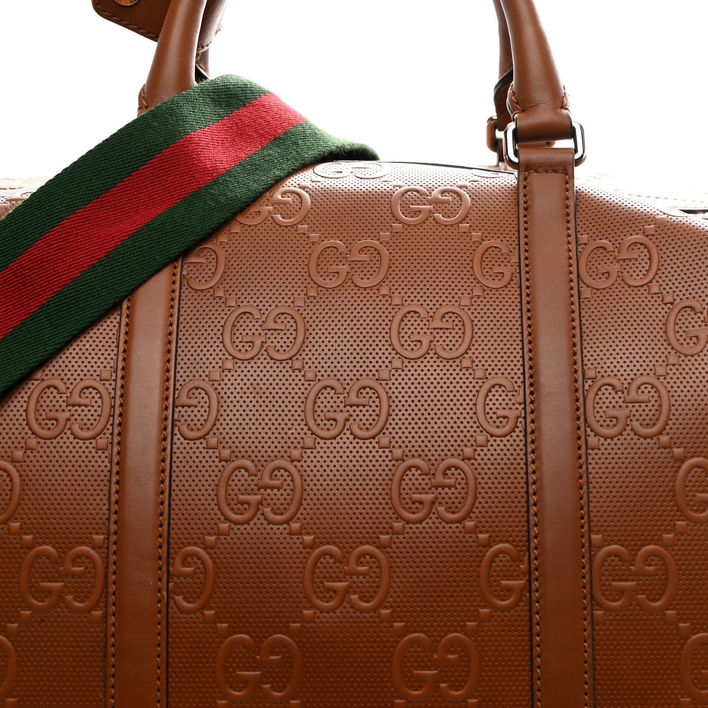 Calfskin GG Tennis Embossed Large Duffle Bag Brown