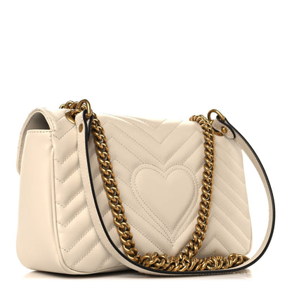 Calfskin Matelasse Small GG Marmont Shoulder Bag White