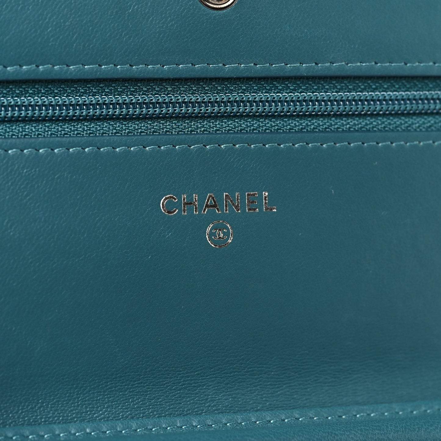Lambskin Chevron Quilted Wallet On Chain WOC Turquoise