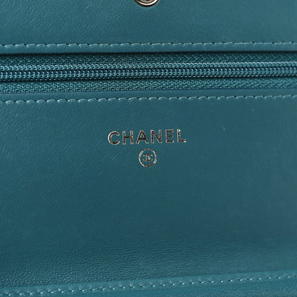 Lambskin Chevron Quilted Wallet On Chain WOC Turquoise