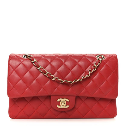 Lambskin Quilted Medium Double Flap Red