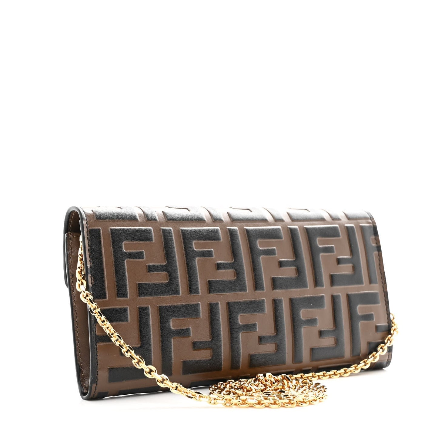 Vitello Soft F is Fendi Bi-Color FF 1974 Embossed Continental Envelope Wallet On Chain Maya Black