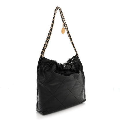 Shiny Calfskin Quilted Small Chanel 22 Black