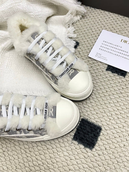 CD Walk'n Dior Platform Sneaker Grey Beige Oblique Motif Fabric Wool