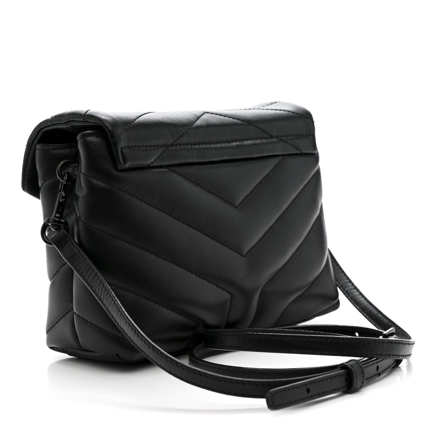 Calfskin Y Quilted Monogram Monochrome Toy Loulou Crossbody Bag Black