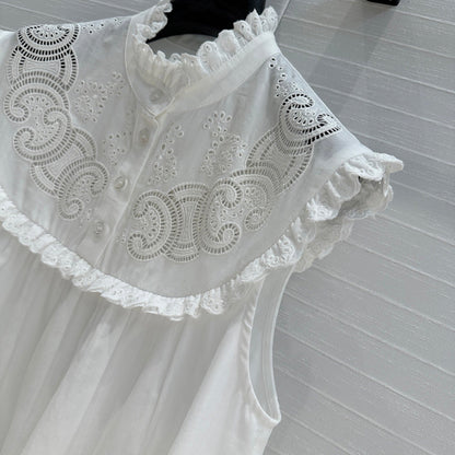 Celine 25 Lace Sleeveless Shirt White Cotton