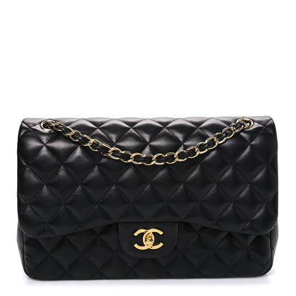 Lambskin Quilted Jumbo Double Flap Black