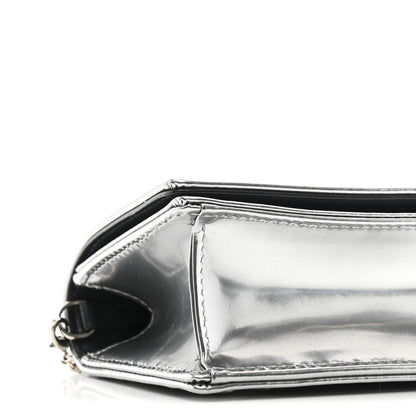 Metallic Patent Micro-Cannage Baby Diorama Flap Bag Silver