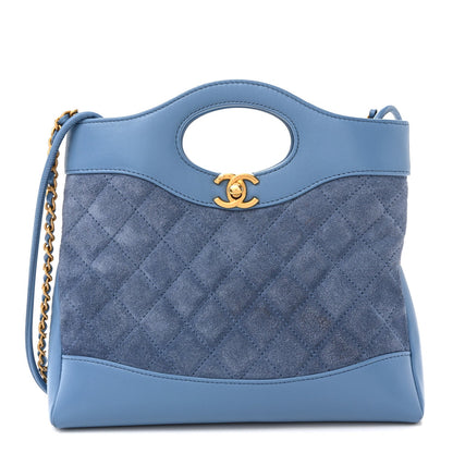 Calfskin Suede Quilted Mini 31 Shopping Bag Blue