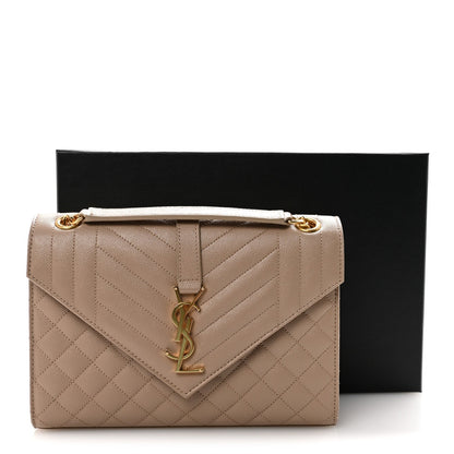 Grain De Poudre Textured Mixed Matelasse Medium Triquilt Monogram Satchel Dark Beige