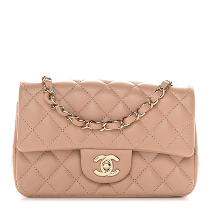 Lambskin Quilted Mini Rectangular Flap Beige