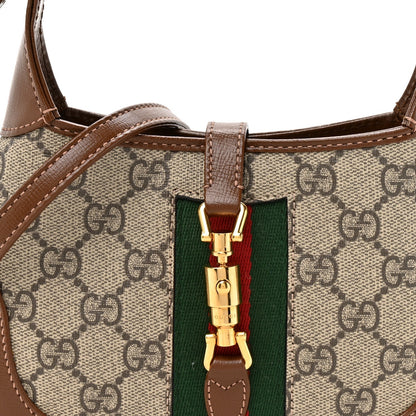 GG Supreme Monogram Azalea Calfskin Web Mini Jackie 1961 Hobo Beige Ebony Brown Sugar