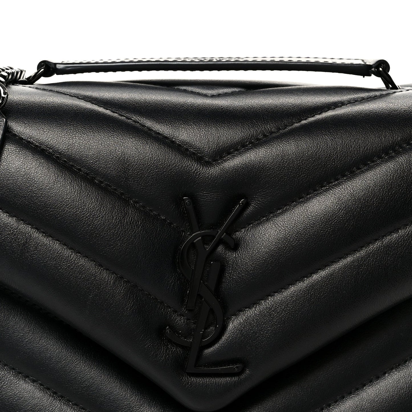 Calfskin Y Quilted Monogram Monochrome Small Loulou Chain Satchel Black