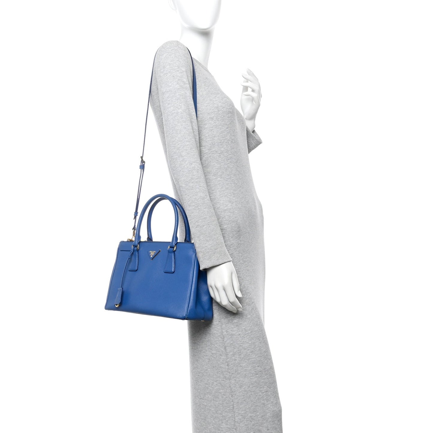 Saffiano Lux Small Galleria Double Zip Tote Azzurro