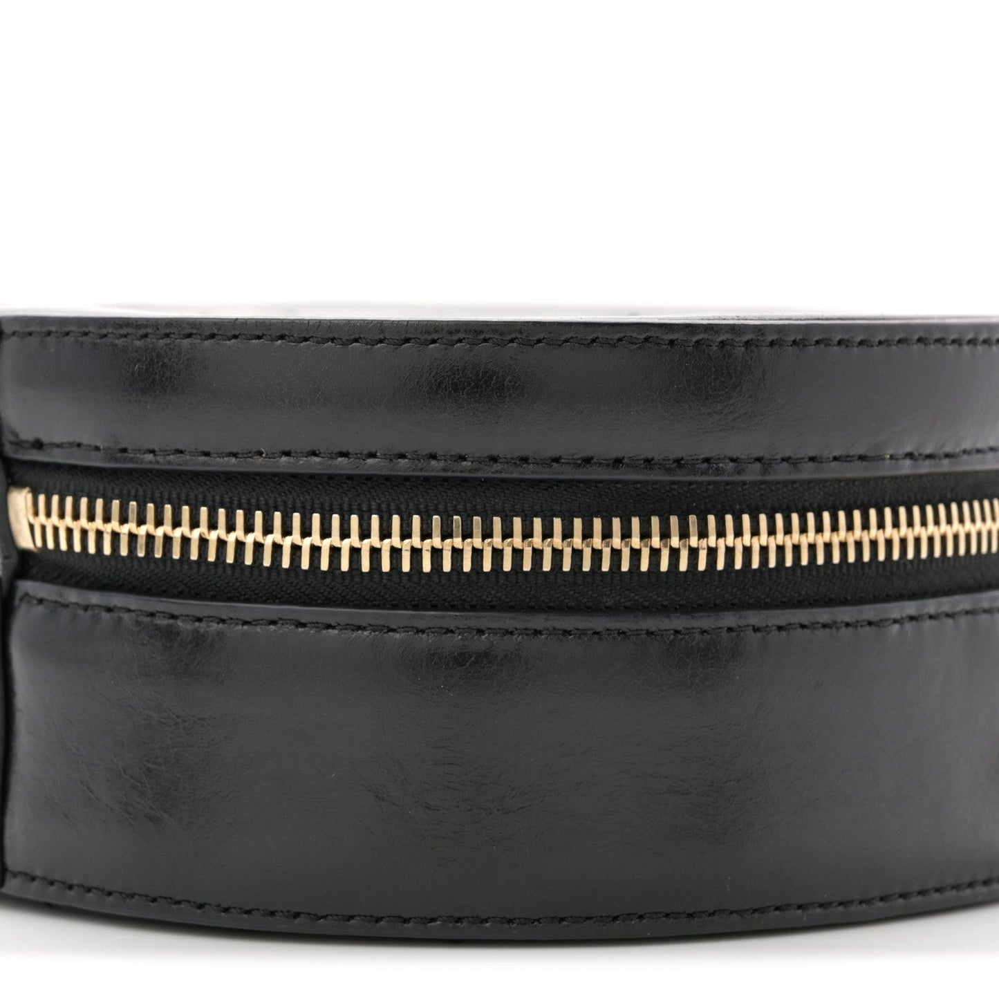 Glazed Calfskin Round As Earth Evening Bag Black
