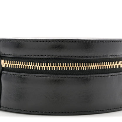Glazed Calfskin Round As Earth Evening Bag Black