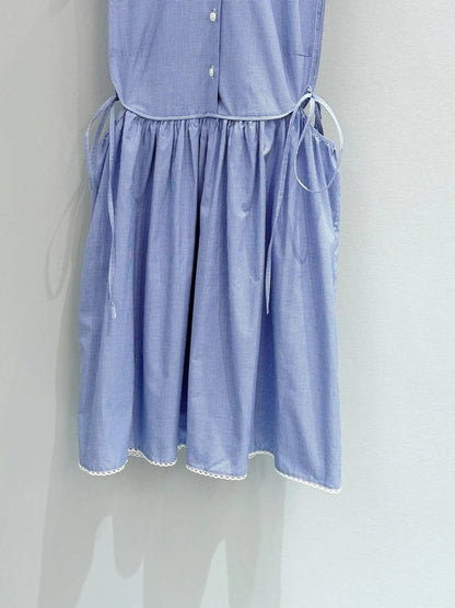 Miu Miu 2026 Plaid Sleeveless Dress Blue Cotton