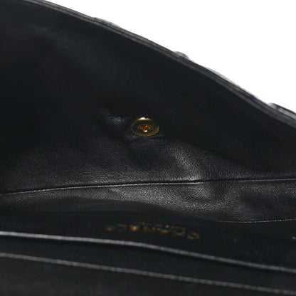 Lambskin Quilted Clutch With Chain Flap Black