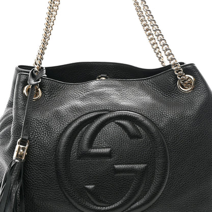 Pebbled Calfskin Medium Soho Chain Shoulder Bag Black