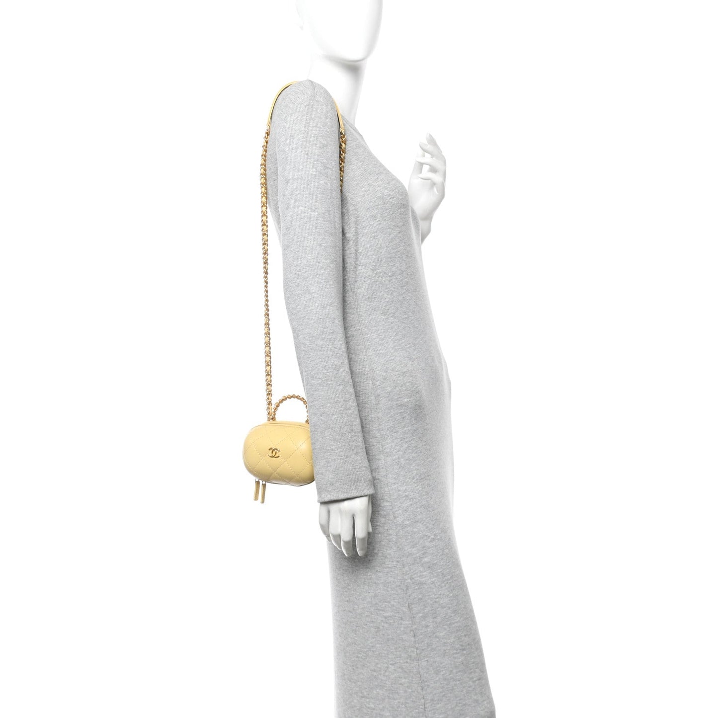 Lambskin Quilted CC Bubble Vanity Case With Chain Light Yellow