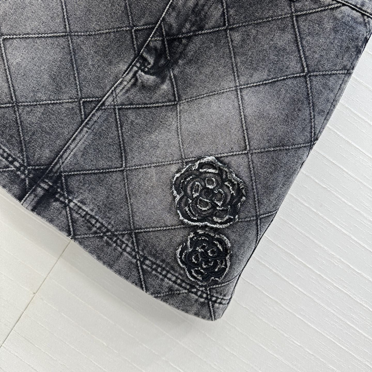 CC Flower Denim Skirt Black Cotton
