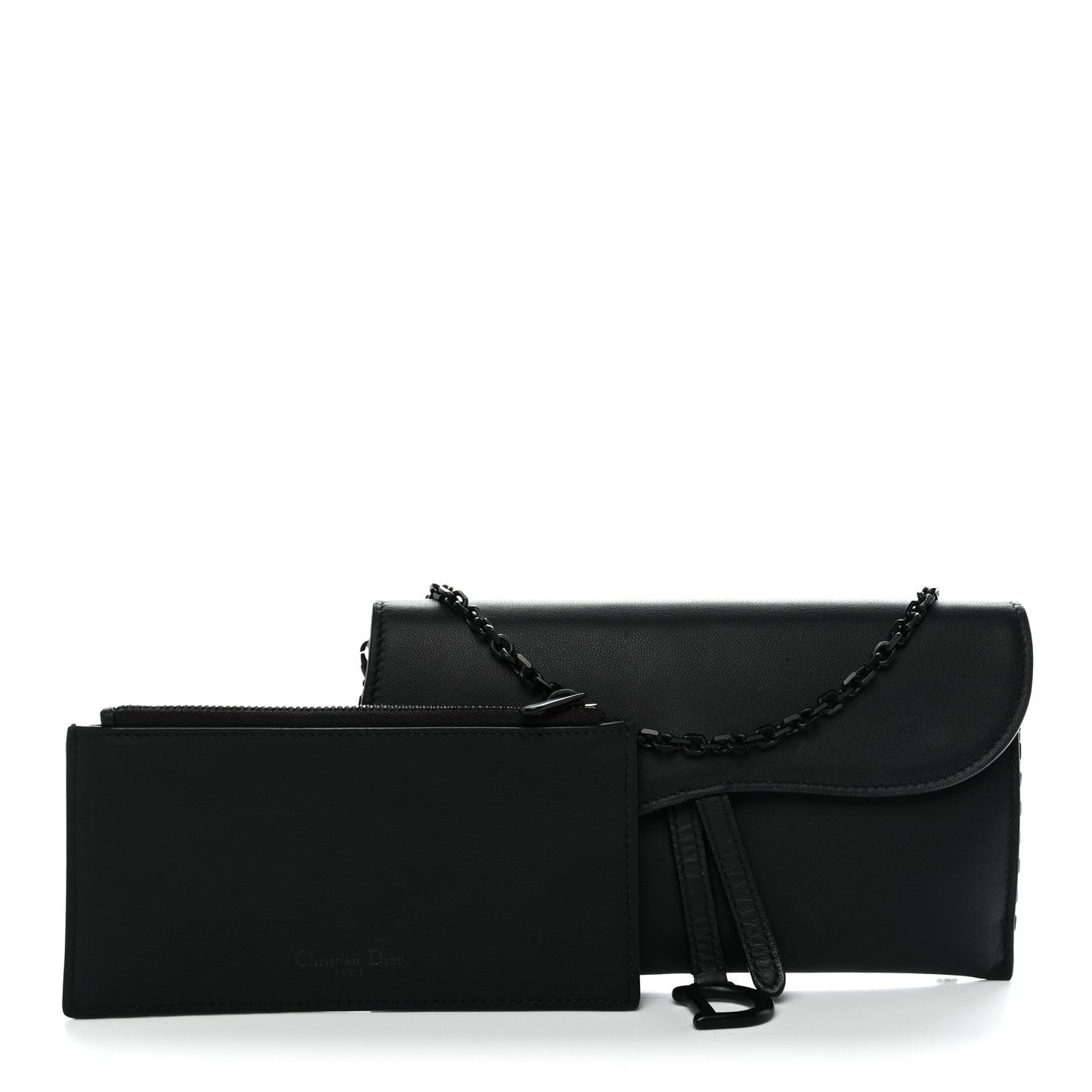 Ultra Matte Calfskin Saddle Chain Wallet Pouch Black