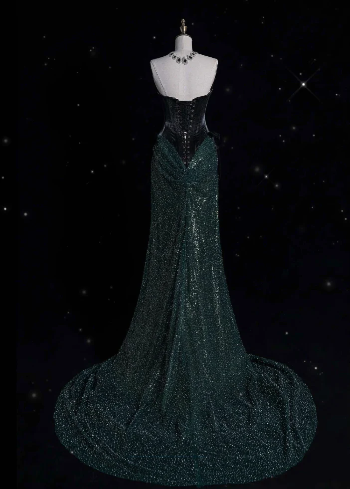 Mermaid Strapless Sequin Green Long Prom Dresses Evening Dress  cg26210