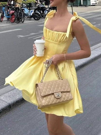 formaldressy-Yellow Fashion Sweet Short Satin Homecoming Dress Birthday Dress gh5270