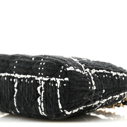 Tweed Quilted Mini Clutch With Chain  Black White