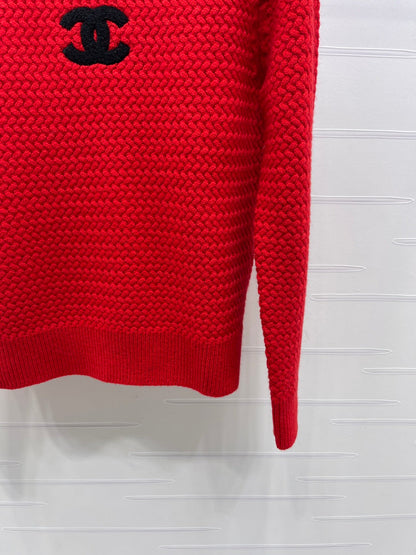 CHANEL 26 LOGO KNIT RED SWEATER 335405