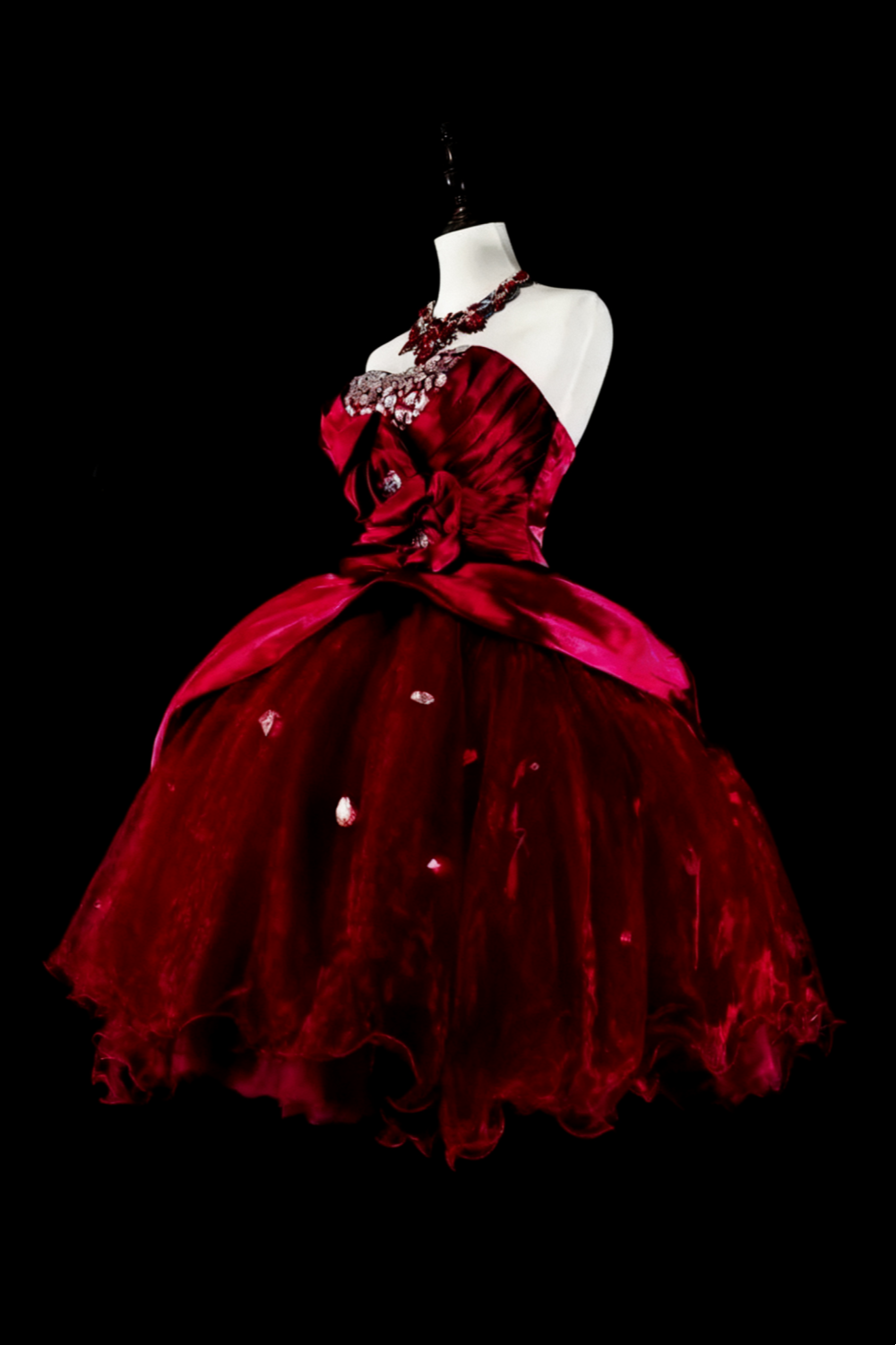 formaldressy-Red short birthday dress, tulle back-to-school dress gh6140