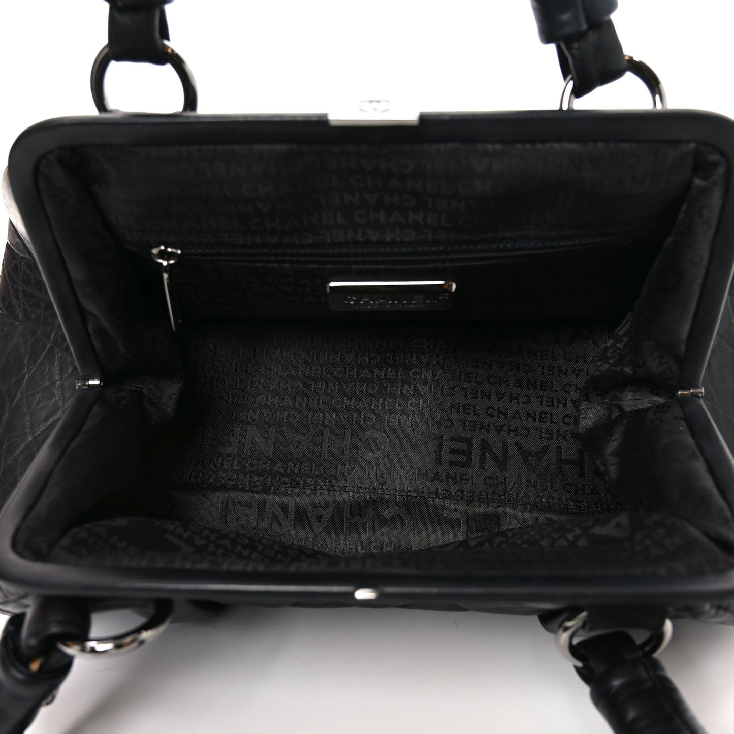 Distressed Lambskin Lady Braid Frame Bowler Black
