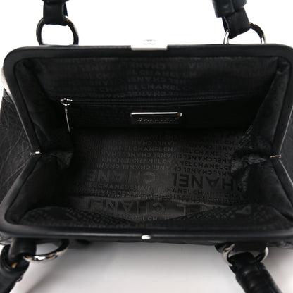 Distressed Lambskin Lady Braid Frame Bowler Black