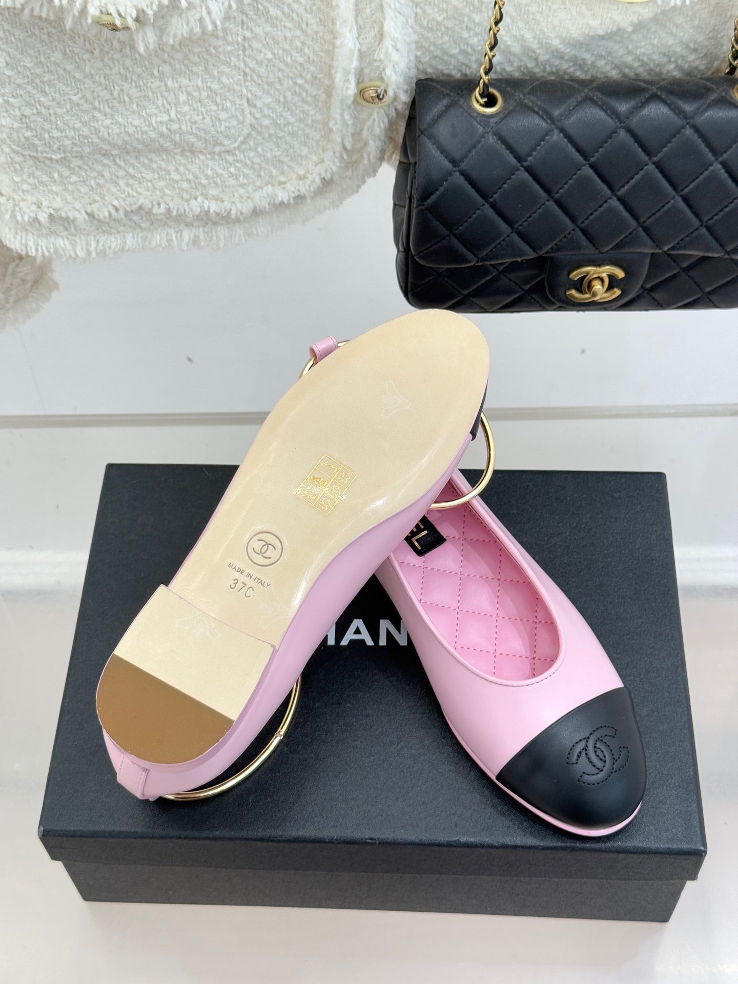 CC 26C Ribbon Double C Camellia Mary Jane Pink Black Lambskin