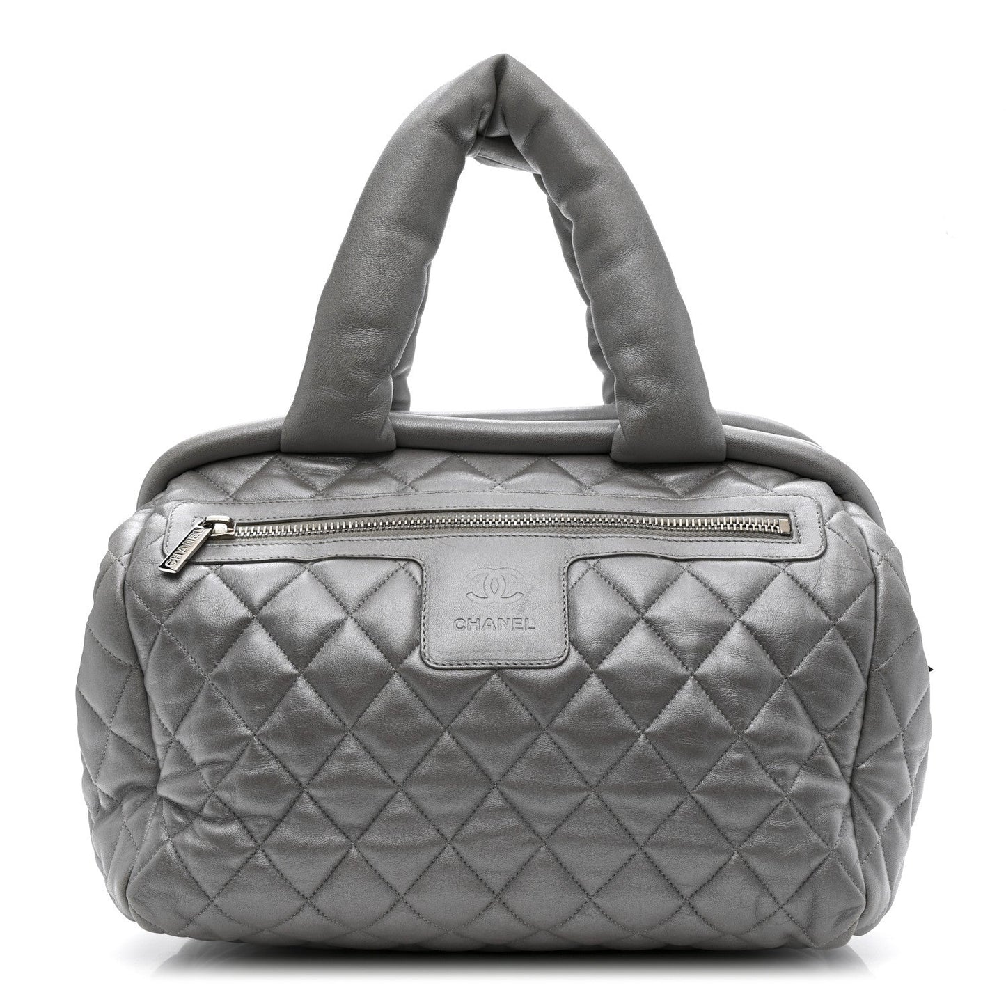 Metallic Lambskin Quilted Coco Cocoon Bowler Silver