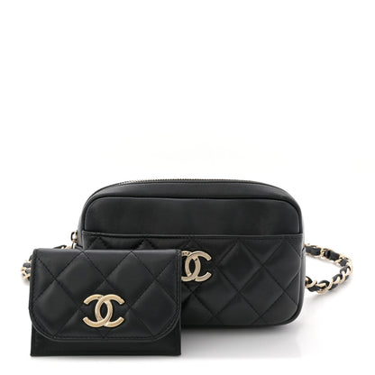 Lambskin Quilted Waist Bag Black