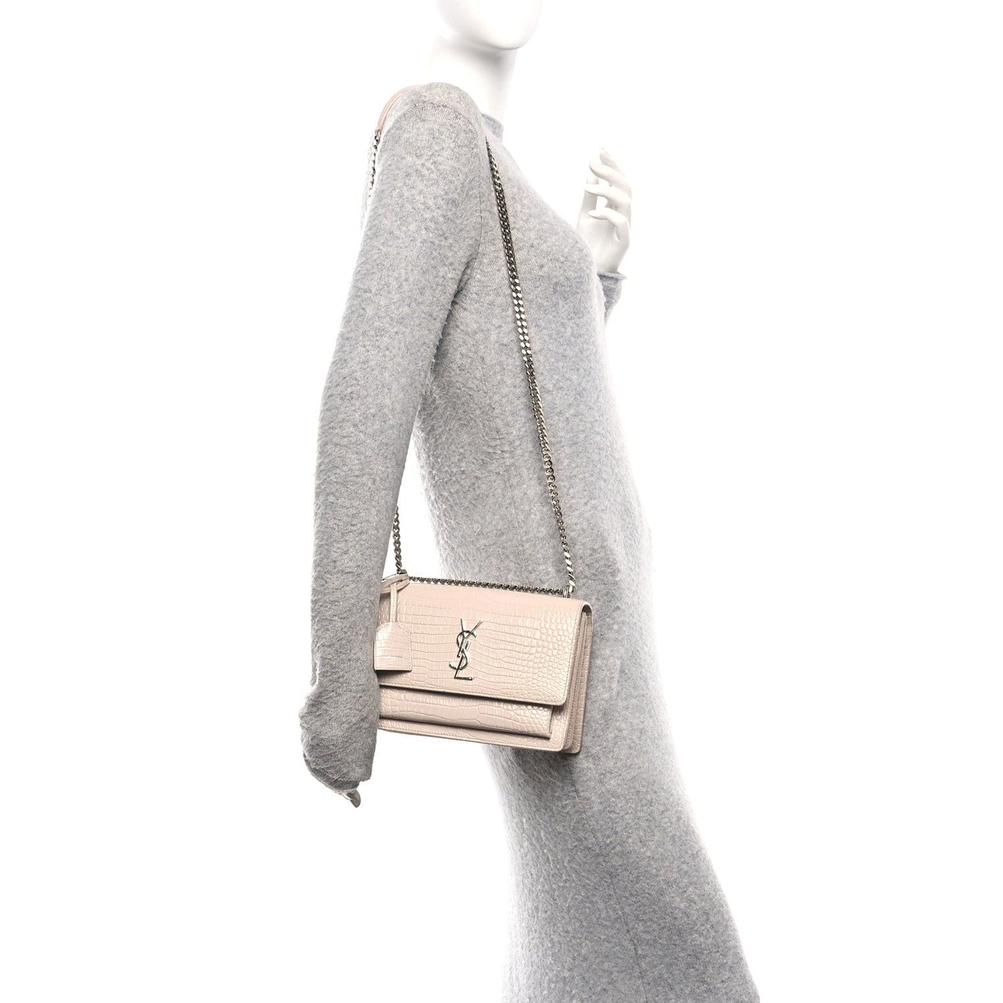 Calfskin Crocodile Embossed Medium Monogram Sunset Rose Antic